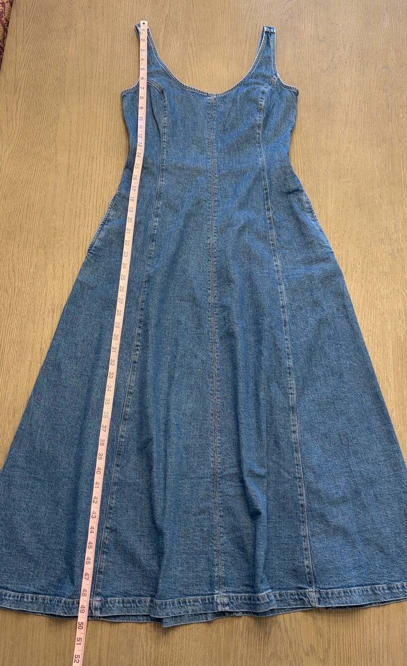 NWT Gap Denim Scoop Neck Maxi Dress Small Medium Wash Fit & Flare - Picture 11 of 12